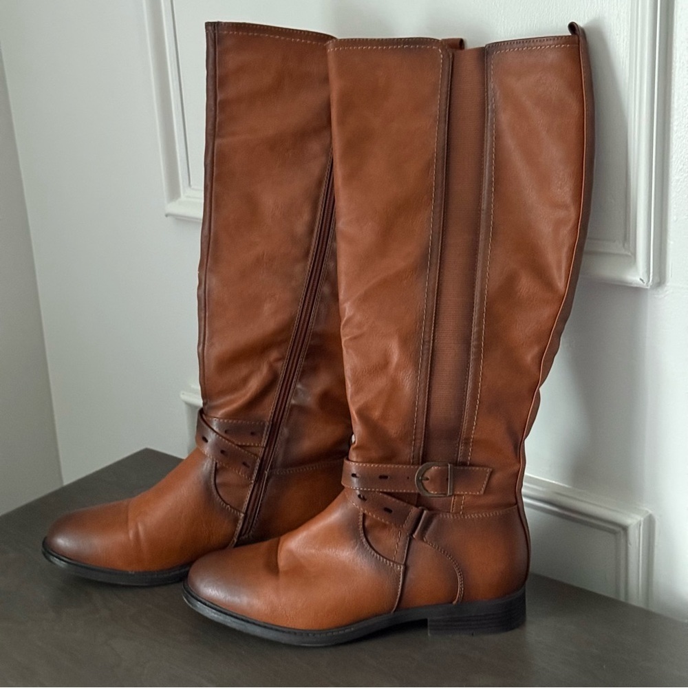 De Blossom Cognac Leather Knee-High Boots Size 9 - Picture 3 of 12